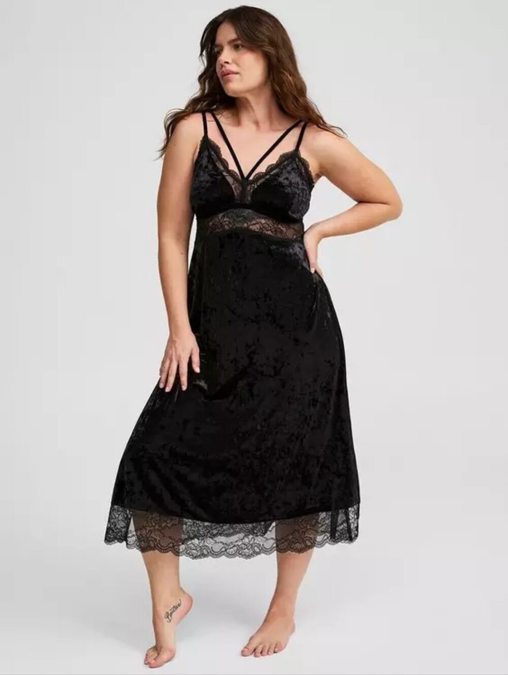 Torrid Size 0 Black Velour Lace Maxi Slip Dress
